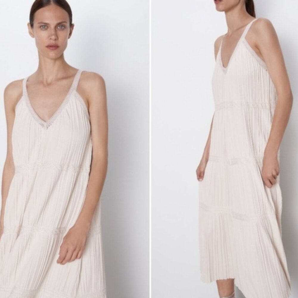 ZARA KNIT PLEATED MIDI DRESS